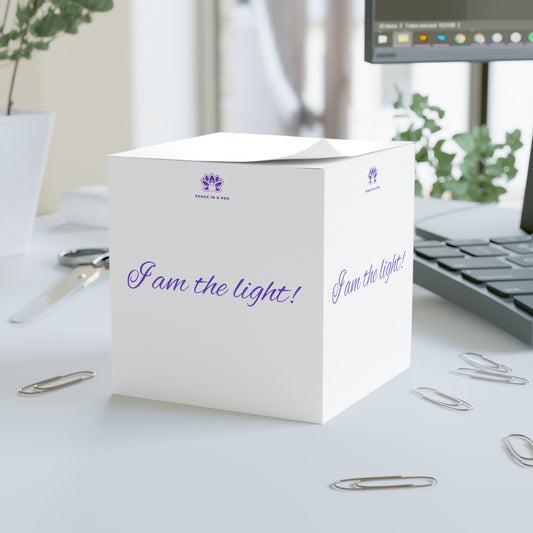 Inspirational Peace in a Pod Note Cube - "I am the light!" Lotus Design