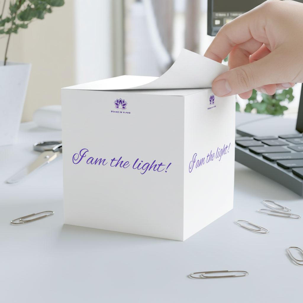 "I am the light!" Inspirational Peace in a Pod Note Cube