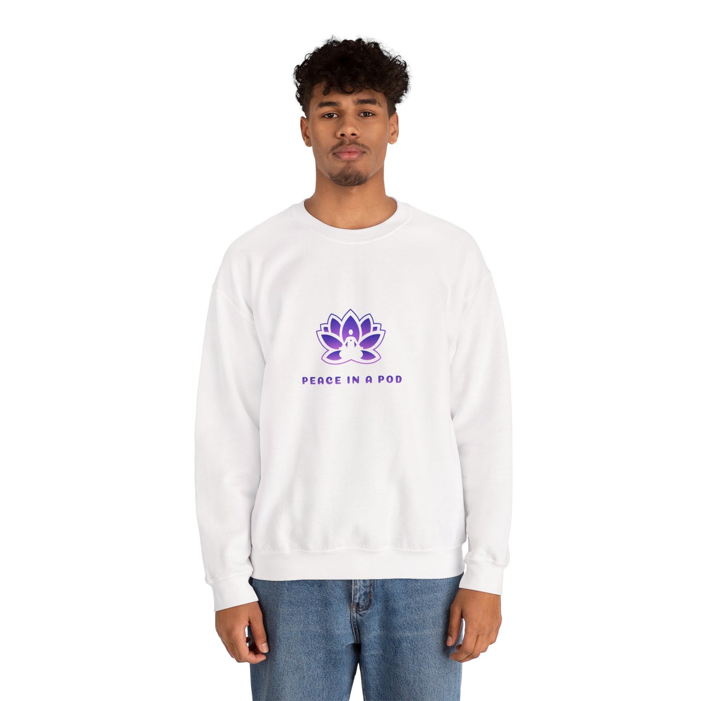 Crewneck Sweatshirt — Peace in a Pod Lotus Graphic with "I am the light" Back Script