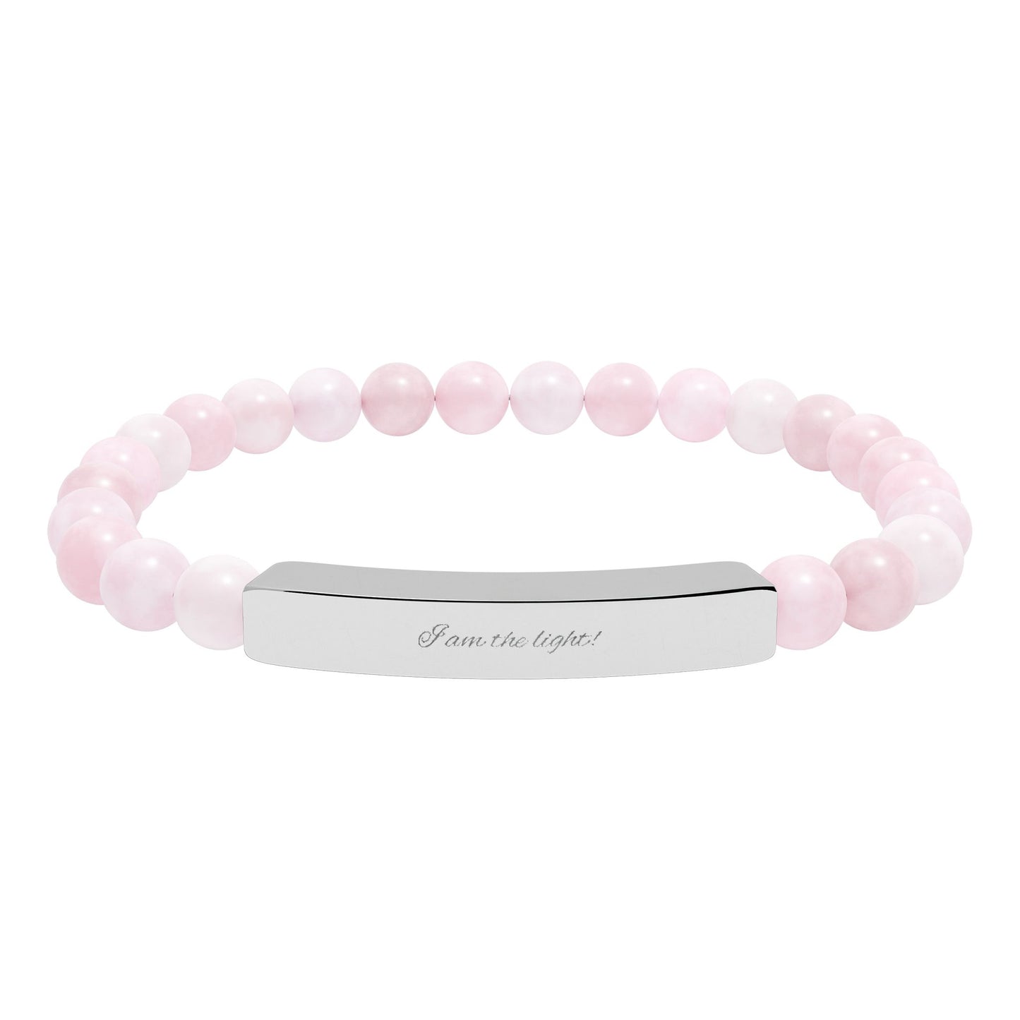 Natural Stone Stretch Bar Bracelet — Peace in a Pod "I am the light!" Engraved Stainless Steel (Silver or 18K Gold)