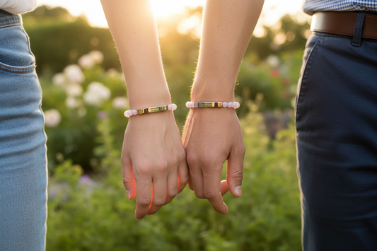 Inspirational Natural Stone Stretch Bar Bracelet | Peace in a Pod "I am the light!" Engraved Stainless Steel (Silver or 18K Gold)