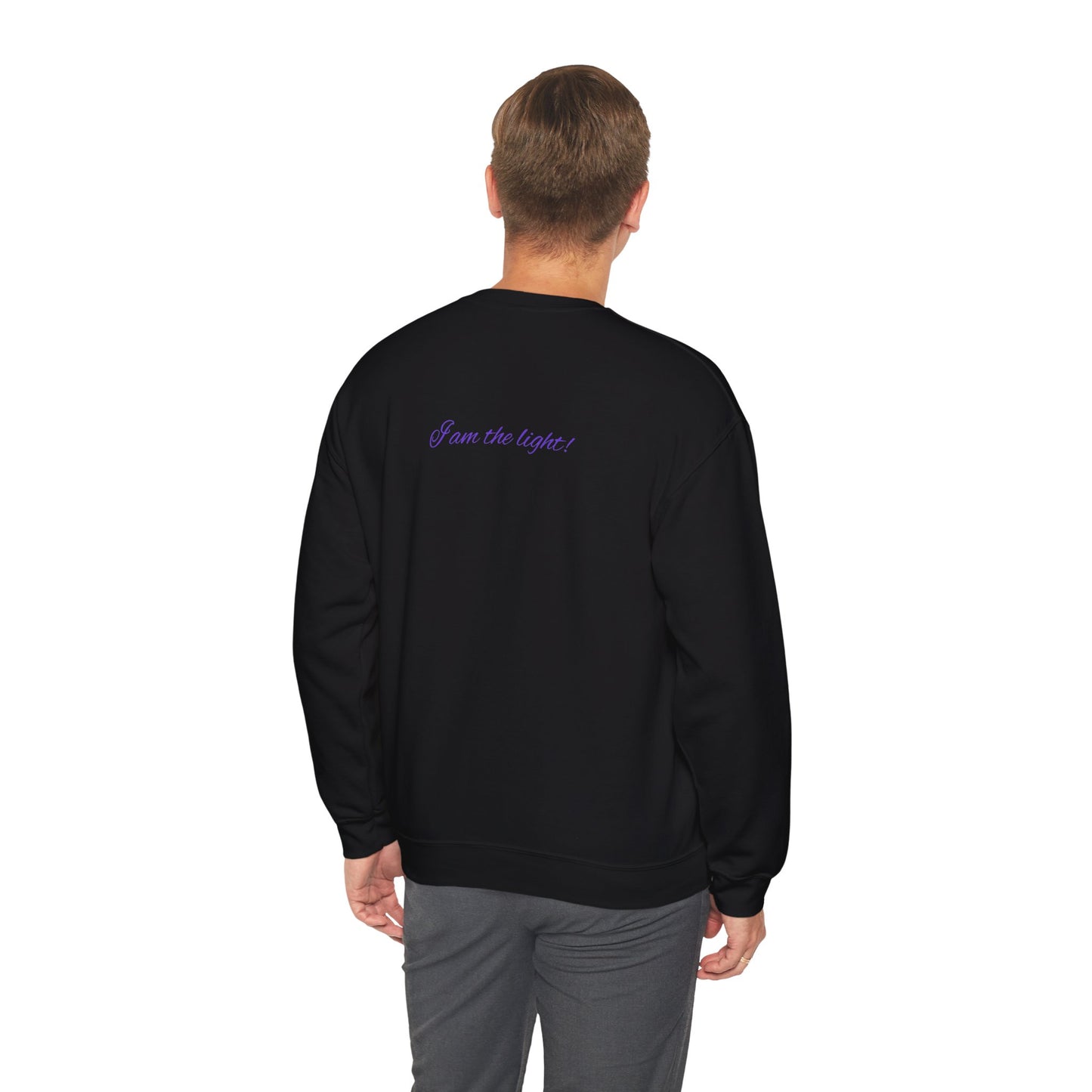 Crewneck Sweatshirt — Peace in a Pod Lotus Graphic with "I am the light" Back Script