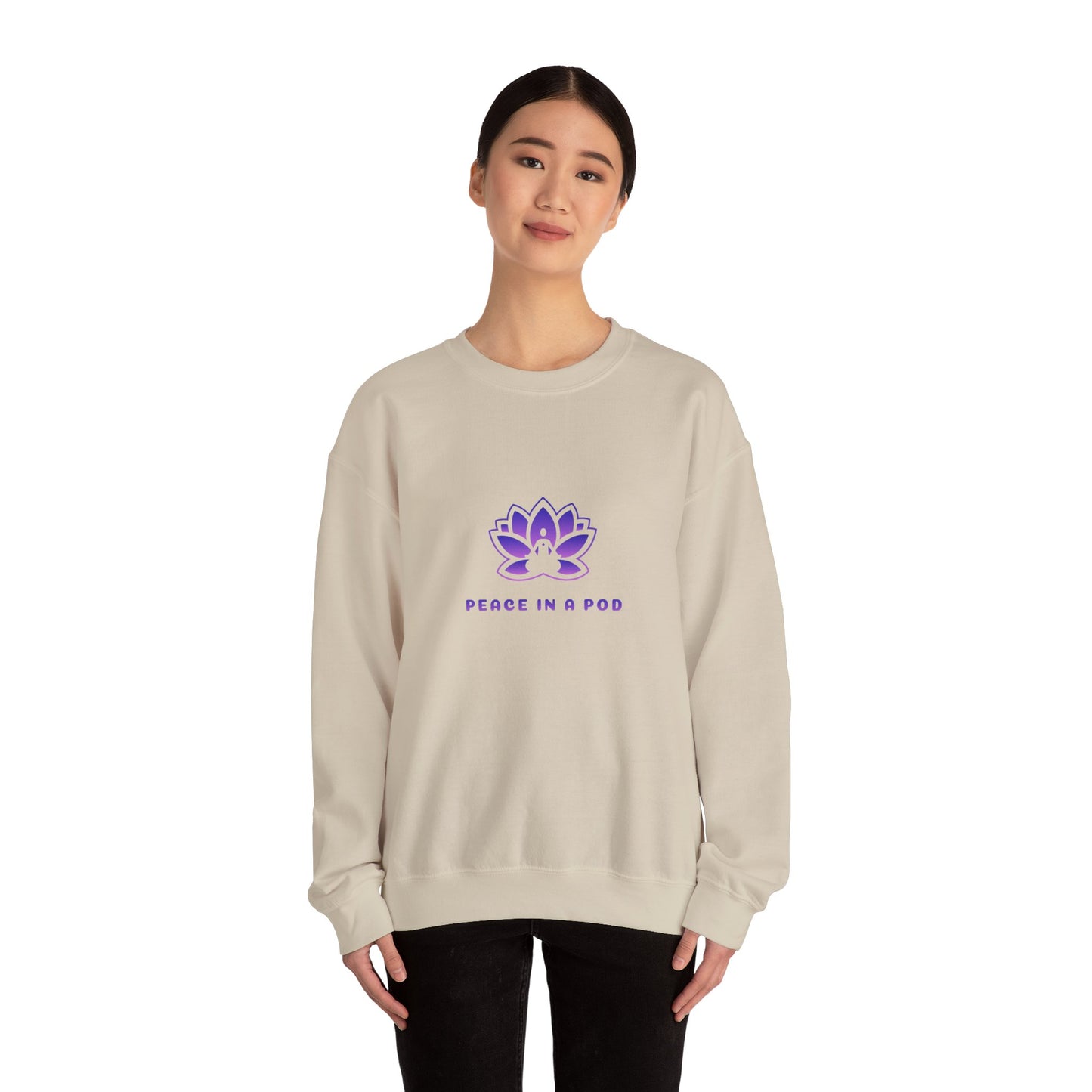 Crewneck Sweatshirt — Peace in a Pod Lotus Graphic with "I am the light" Back Script