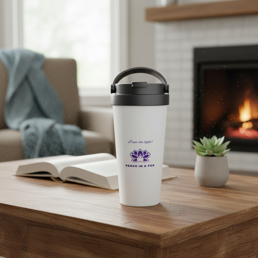 Peace in a Pod "I am the light!" White 15oz Stainless Steel Travel Mug