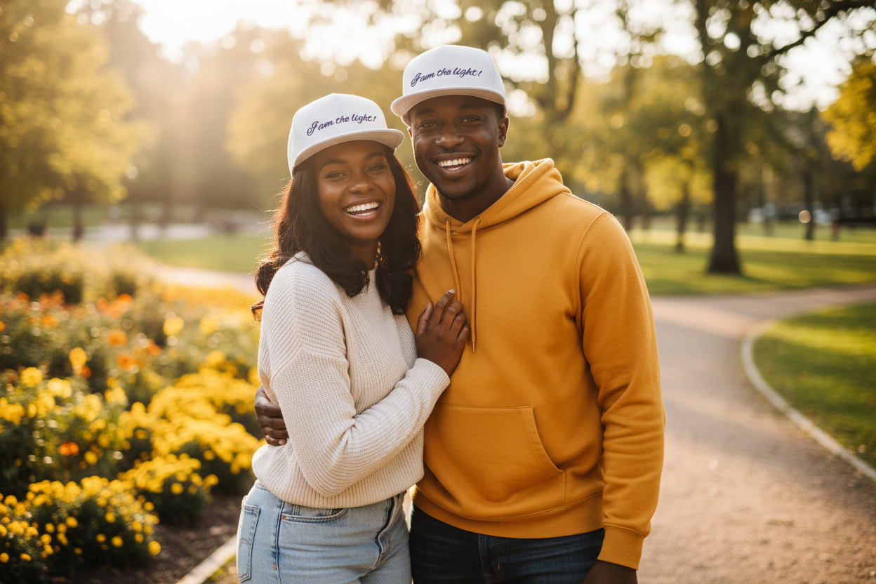 Peace in a Pod "I am the light!" Modern Cotton Twill Snapback Cap – Stylish High-Profile Design "I am the light"